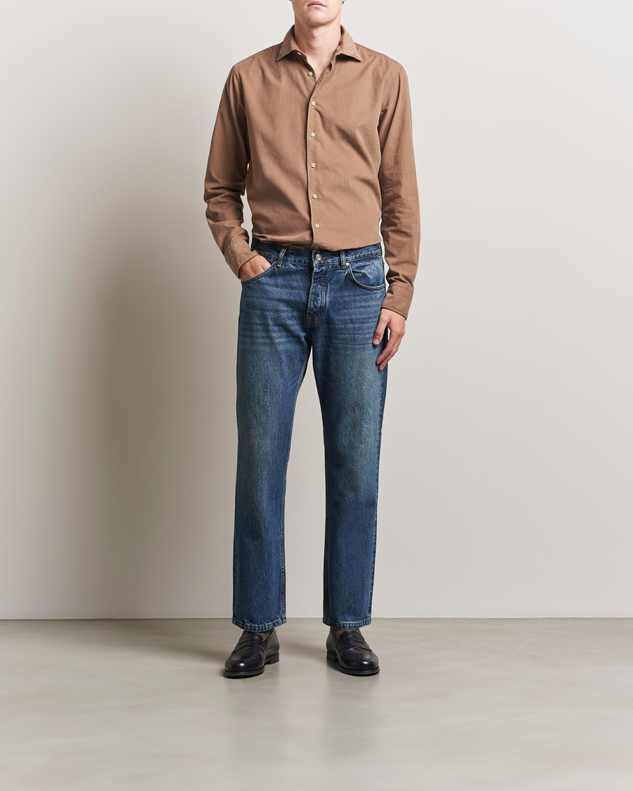 Herre | Skjorter | Stenströms | Regular Fit Cut Away Cord Shirt Brown