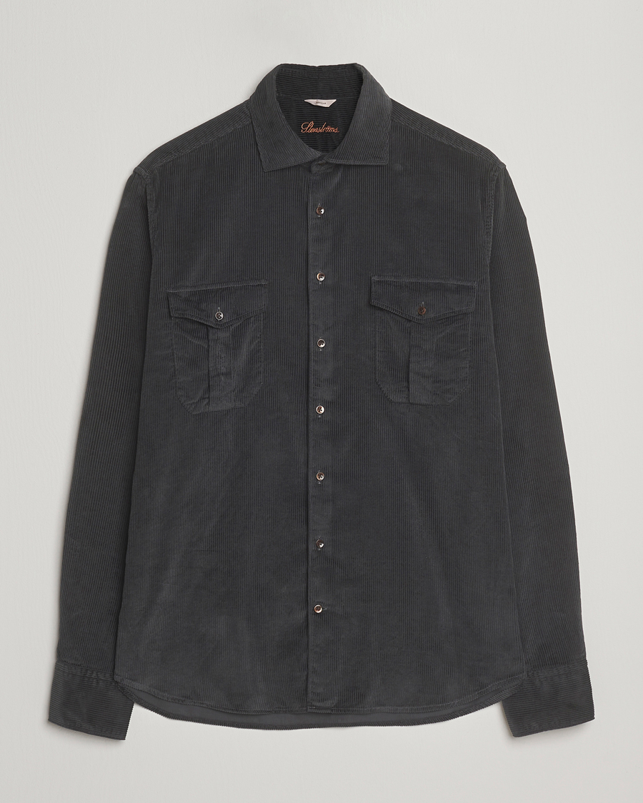 Herre | Skjorter | Stenströms | Regular Fit Cord Pocket Shirt Dark Green
