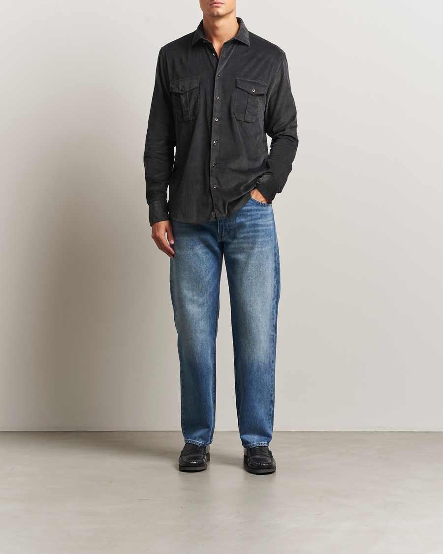 Herre | Skjorter | Stenströms | Regular Fit Cord Pocket Shirt Dark Green