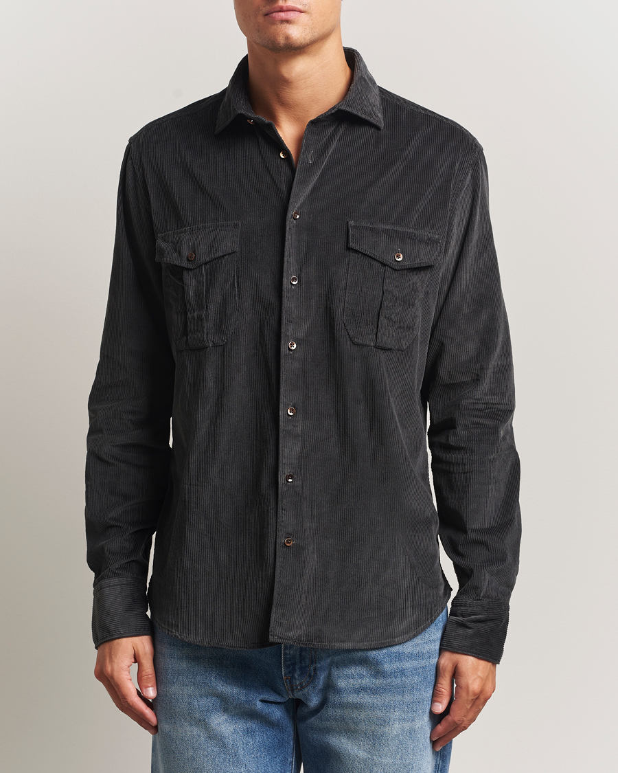 Herre | Skjorter | Stenströms | Regular Fit Cord Pocket Shirt Dark Green