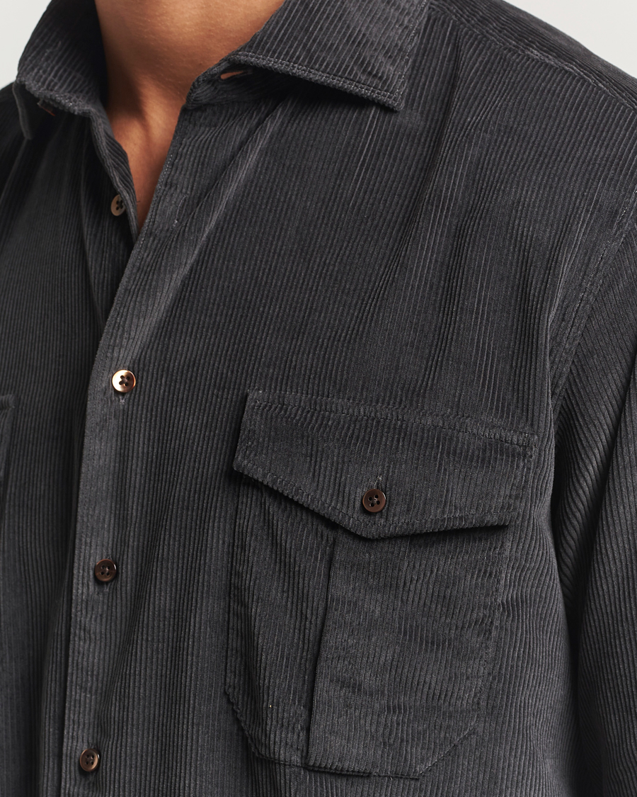 Herre | Skjorter | Stenströms | Regular Fit Cord Pocket Shirt Dark Green