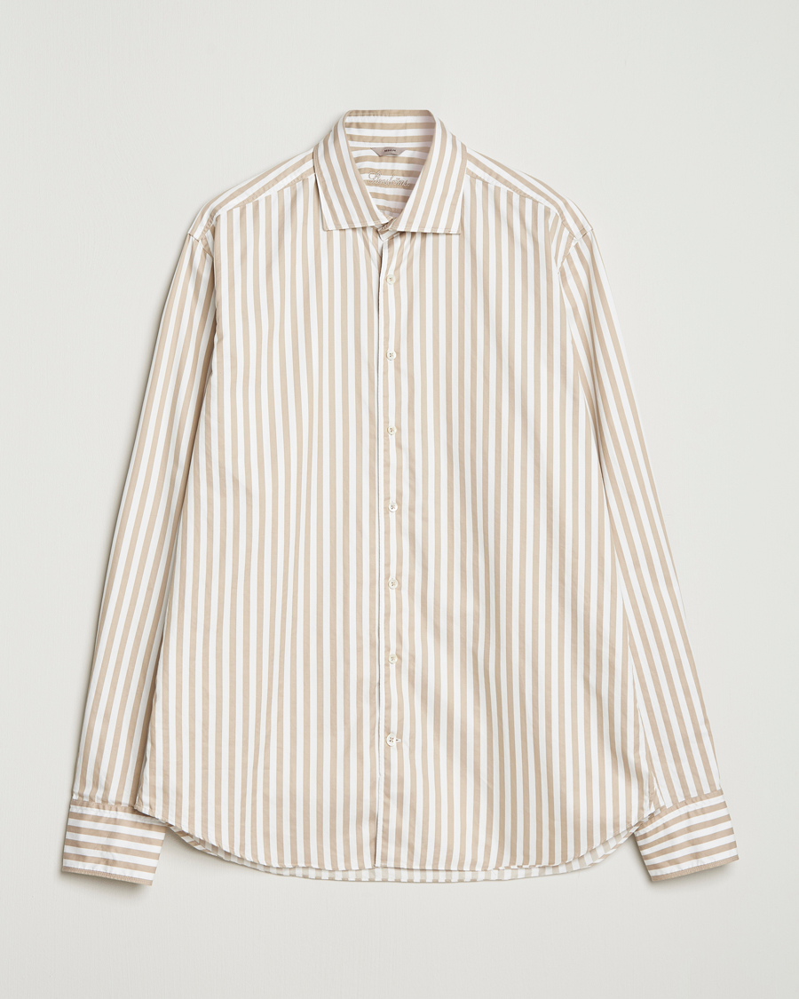 Herre | Skjorter | Stenströms | Regular Fit Washed Large Stripe Shirt White/Beige
