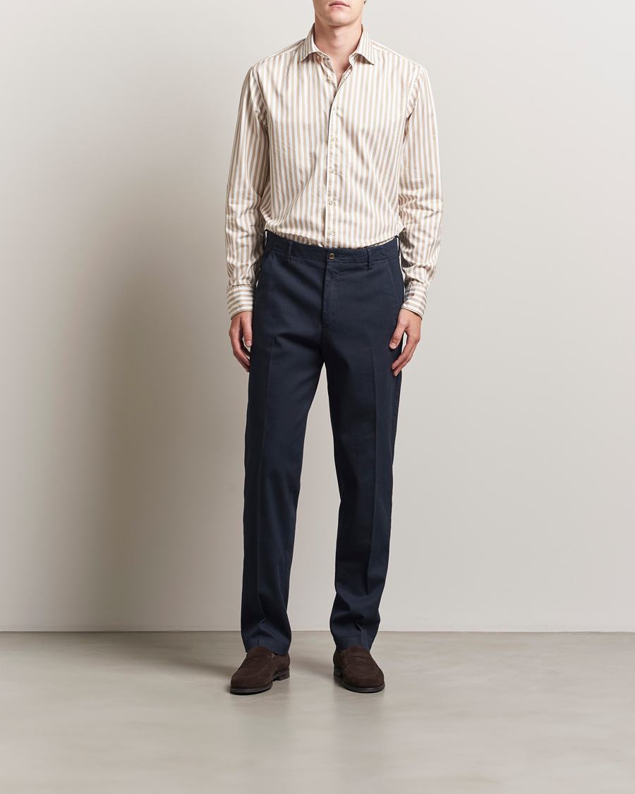 Herre | Skjorter | Stenströms | Regular Fit Washed Large Stripe Shirt White/Beige