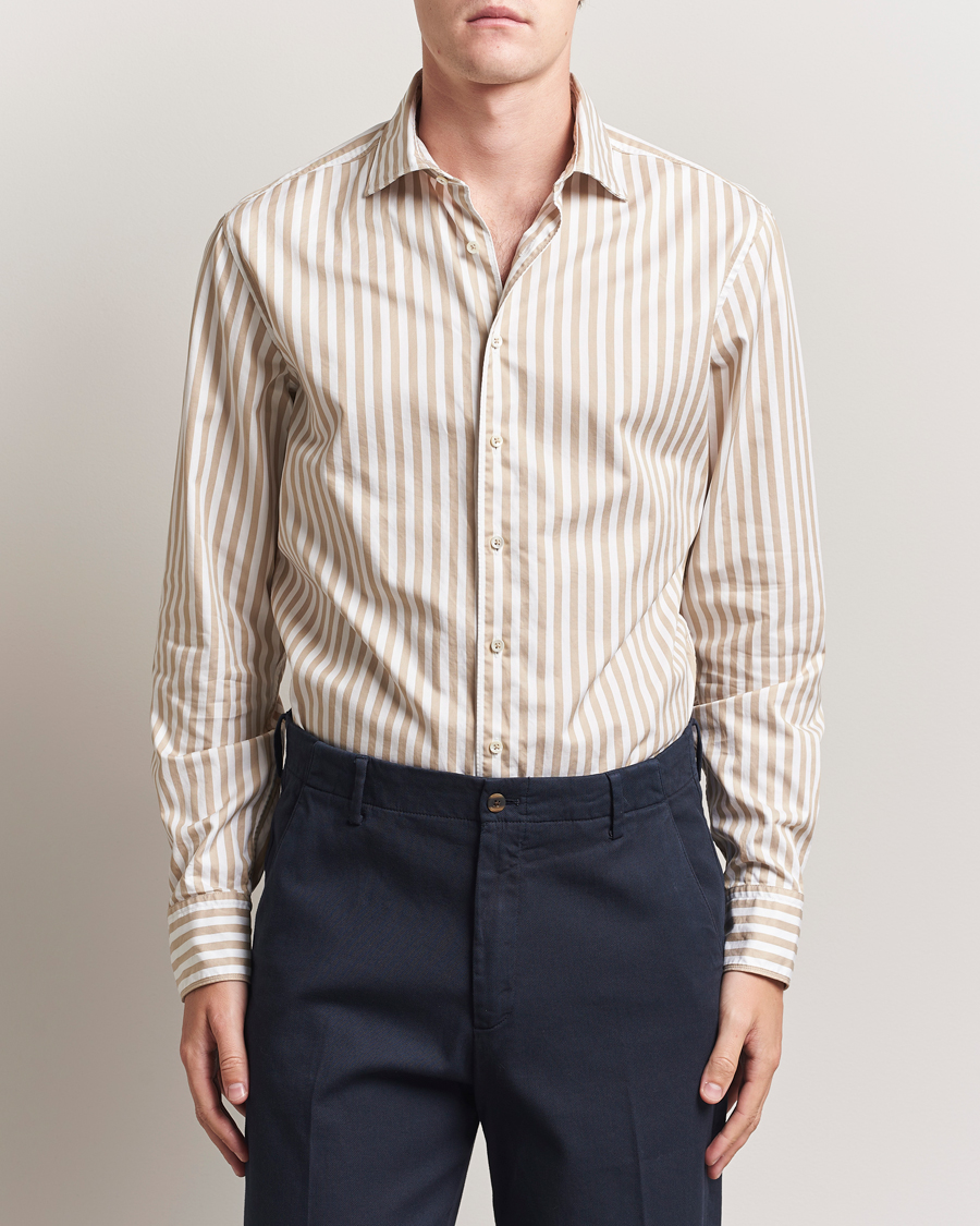 Herre | Skjorter | Stenströms | Regular Fit Washed Large Stripe Shirt White/Beige