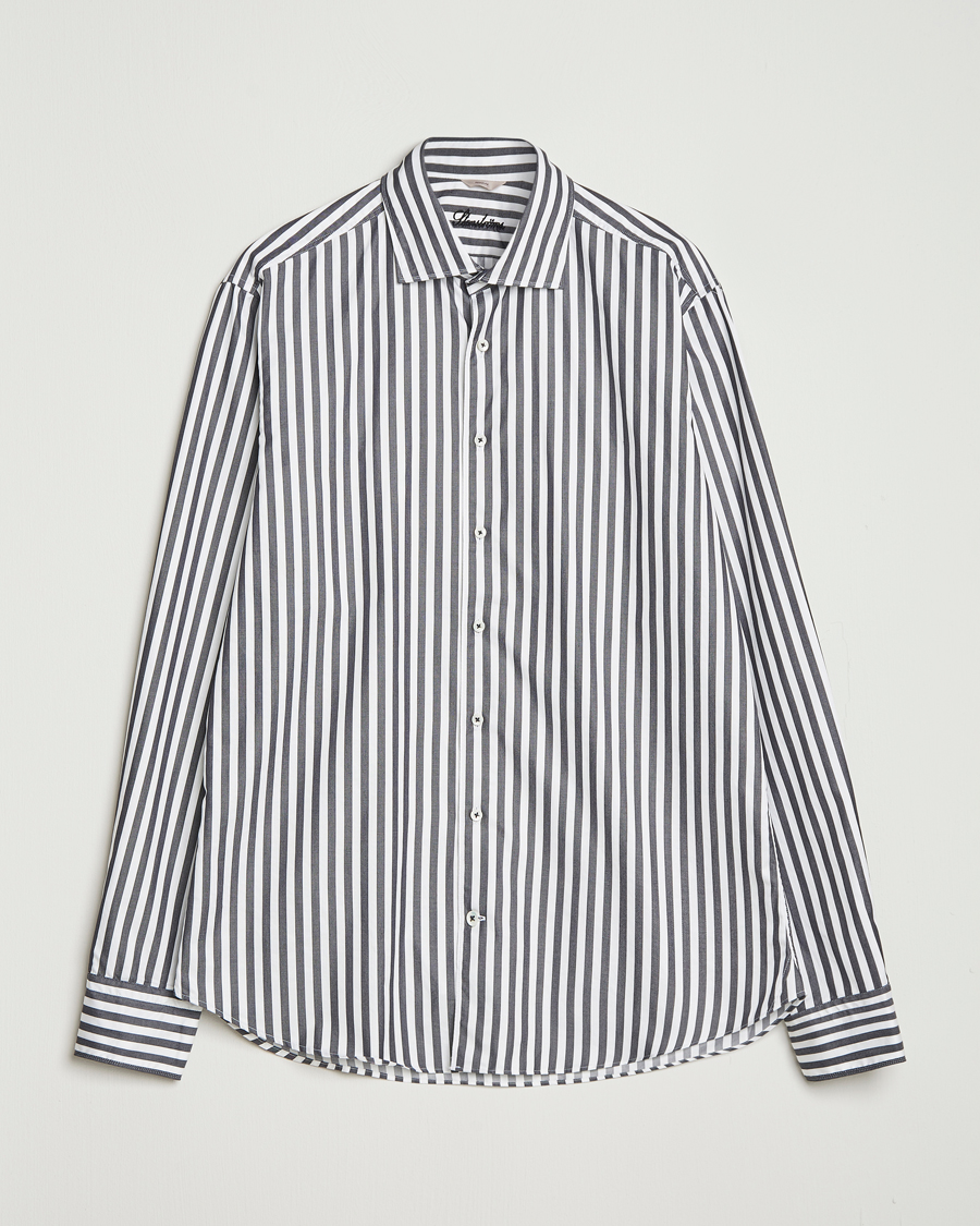 Herre | Skjorter | Stenströms | Regular Fit Washed Large Stripe Shirt White/Black