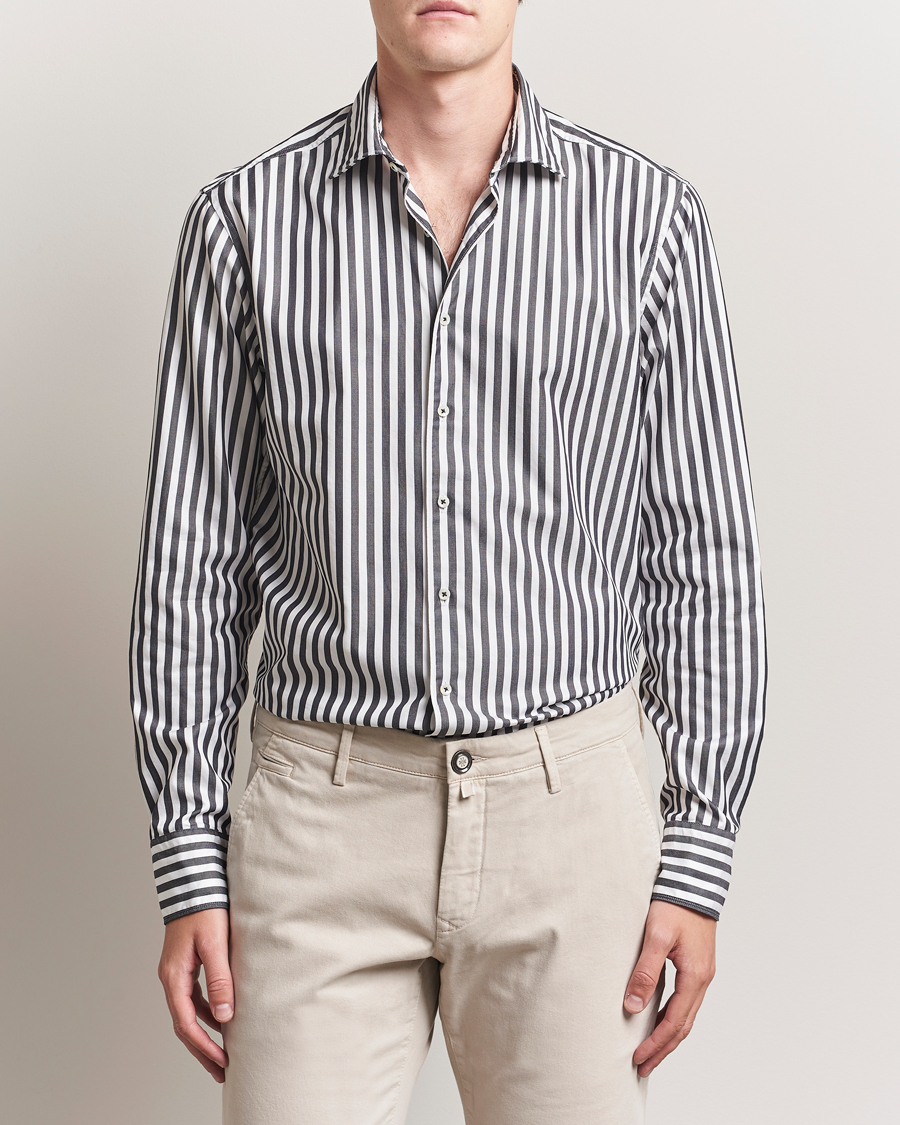 Herre | Skjorter | Stenströms | Regular Fit Washed Large Stripe Shirt White/Black
