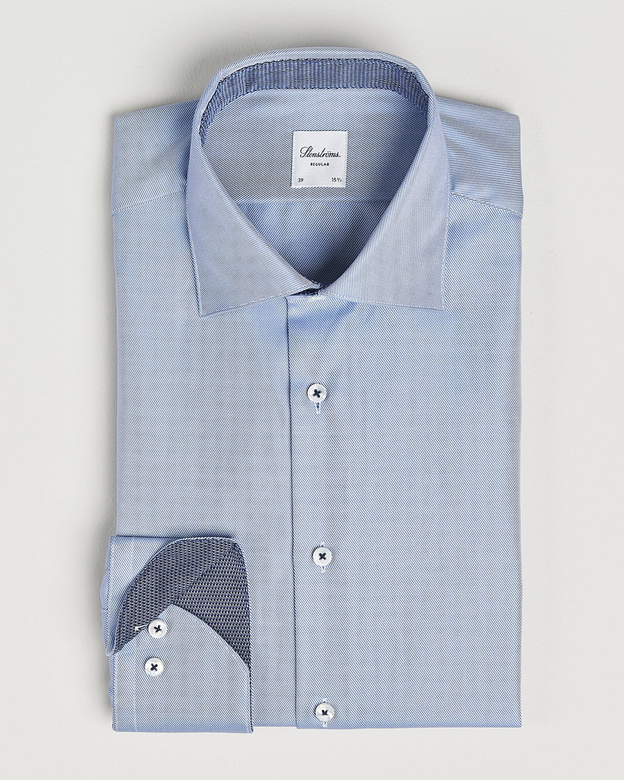 Herre | Skjorter | Stenströms | Regular Fit Superior Twill Contrast Shirt Blue