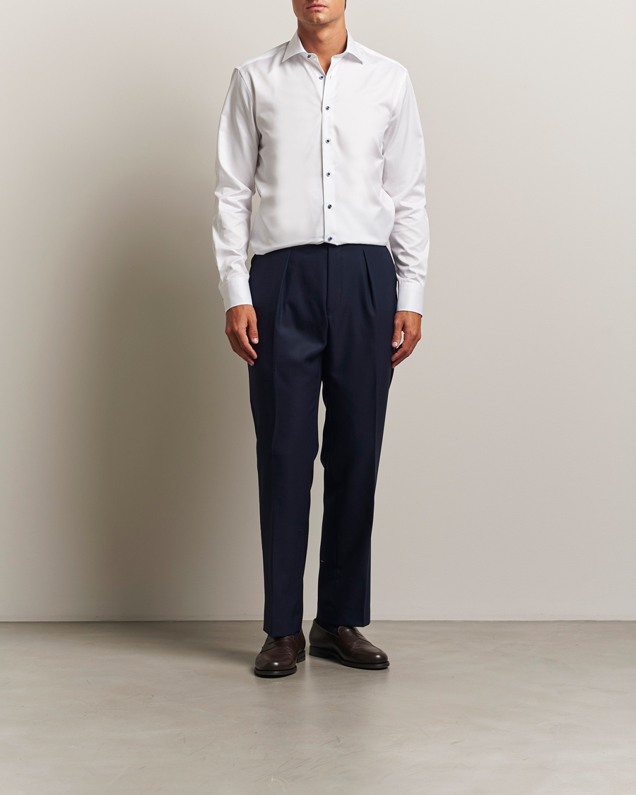 Herre | Skjorter | Stenströms | Regular Fit Cotton Twill Contrast Shirt White