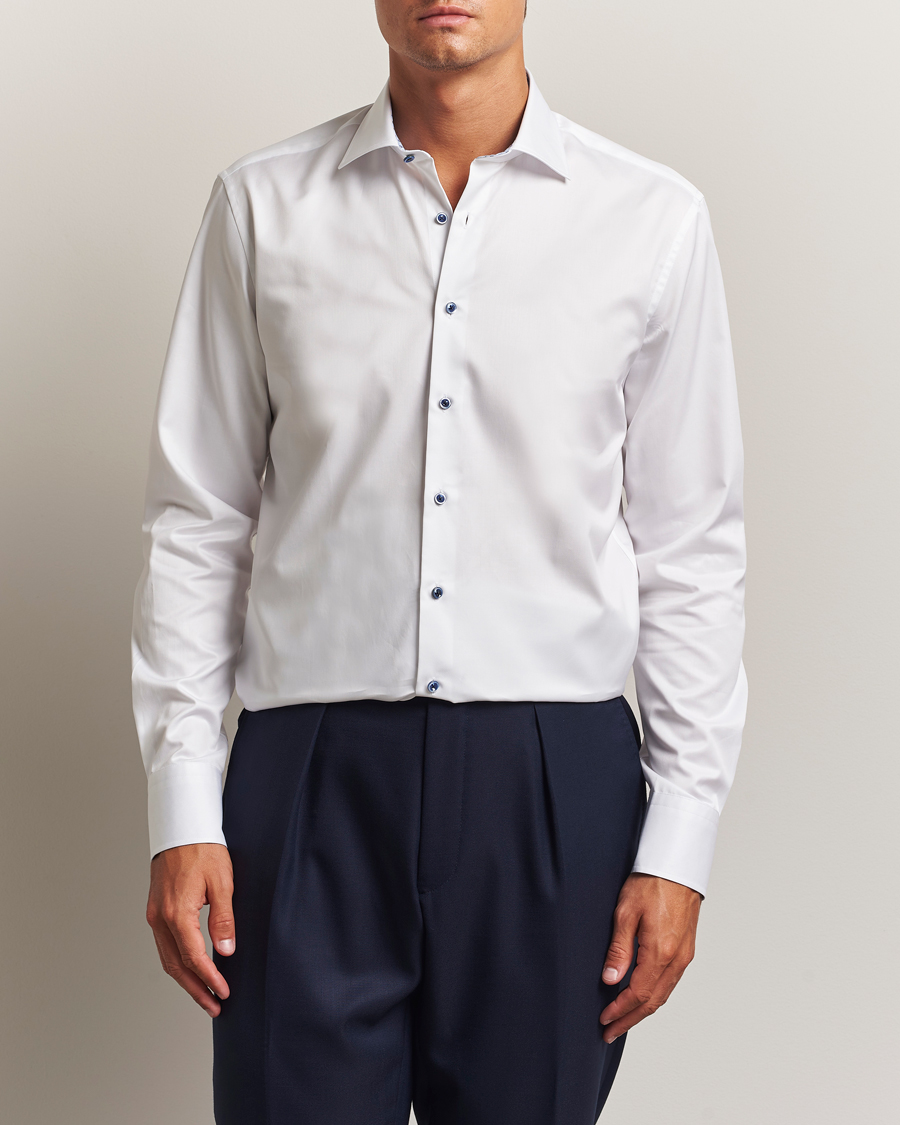 Herre | Skjorter | Stenströms | Regular Fit Cotton Twill Contrast Shirt White