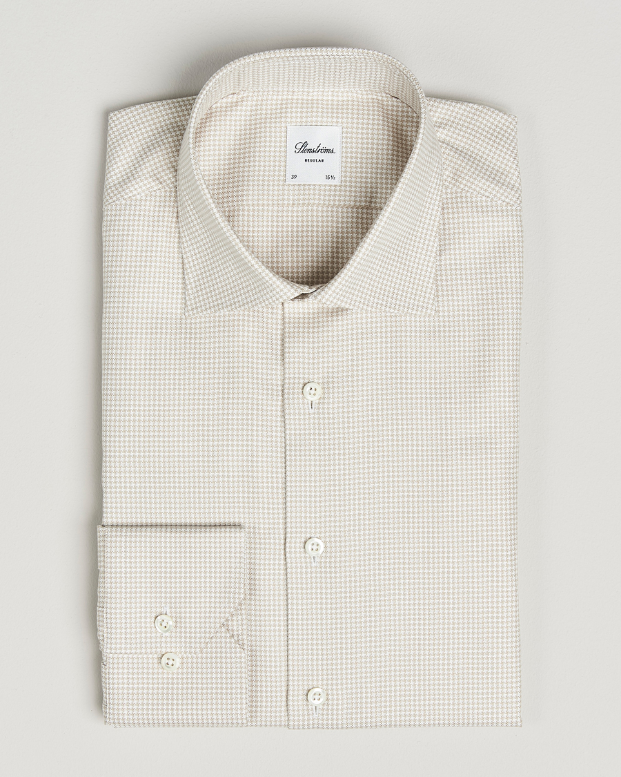 Herre | Skjorter | Stenströms | Regular Fit Houndstooth Cut Away Shirt Beige