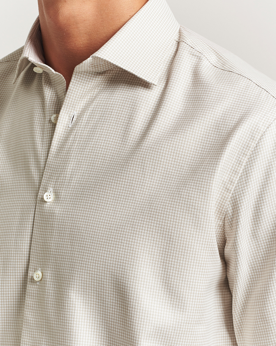 Herre | Skjorter | Stenströms | Regular Fit Houndstooth Cut Away Shirt Beige