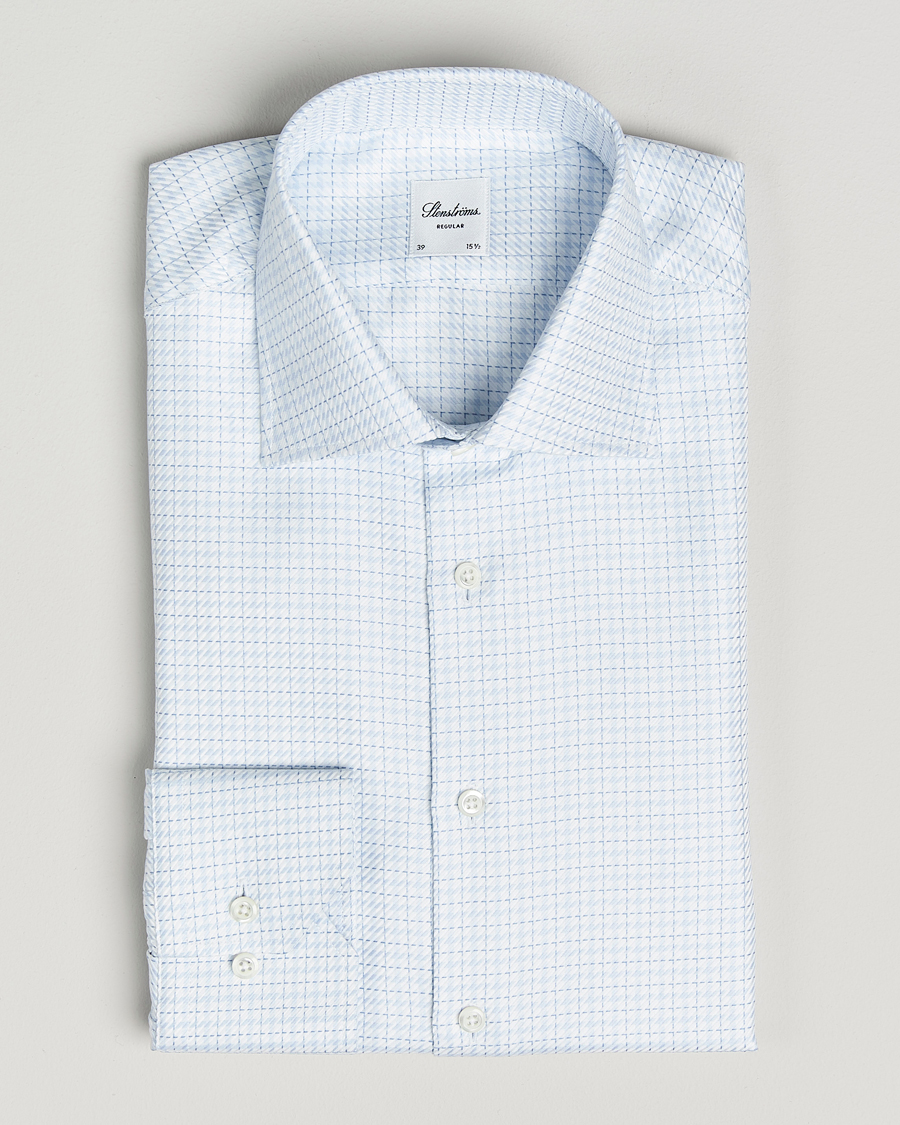 Herre | Skjorter | Stenströms | Regular Fit Diagonal Check Shirt Light Blue