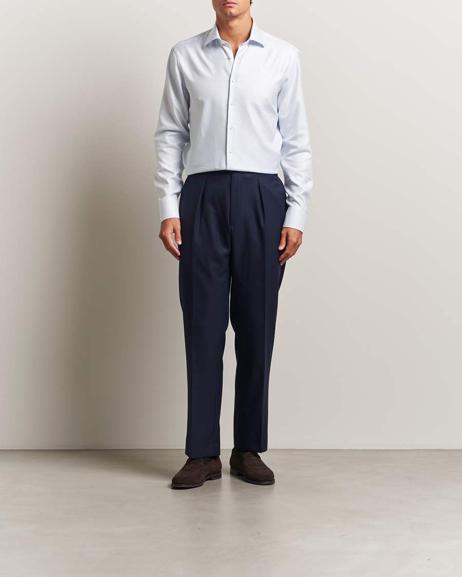 Herre | Skjorter | Stenströms | Regular Fit Diagonal Check Shirt Light Blue