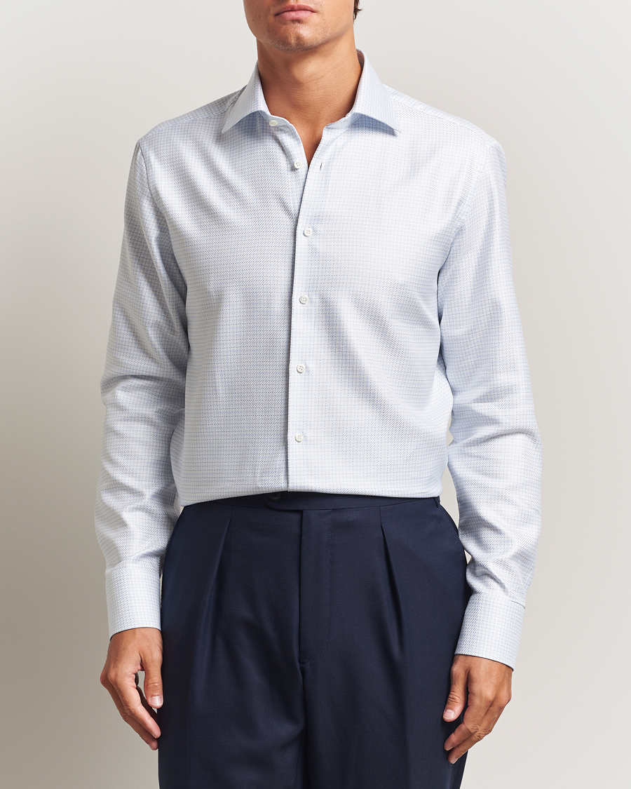 Herre | Skjorter | Stenströms | Regular Fit Diagonal Check Shirt Light Blue