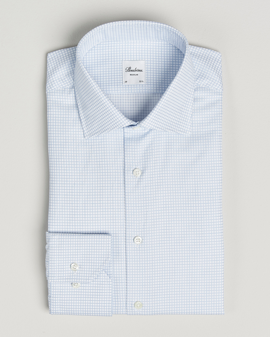 Herre | Skjorter | Stenströms | Regular Fit Small Check Cut Away Shirt White