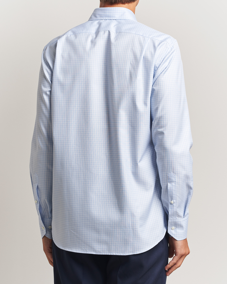 Herre | Skjorter | Stenströms | Regular Fit Twill Check Cut Away Shirt Light Blue