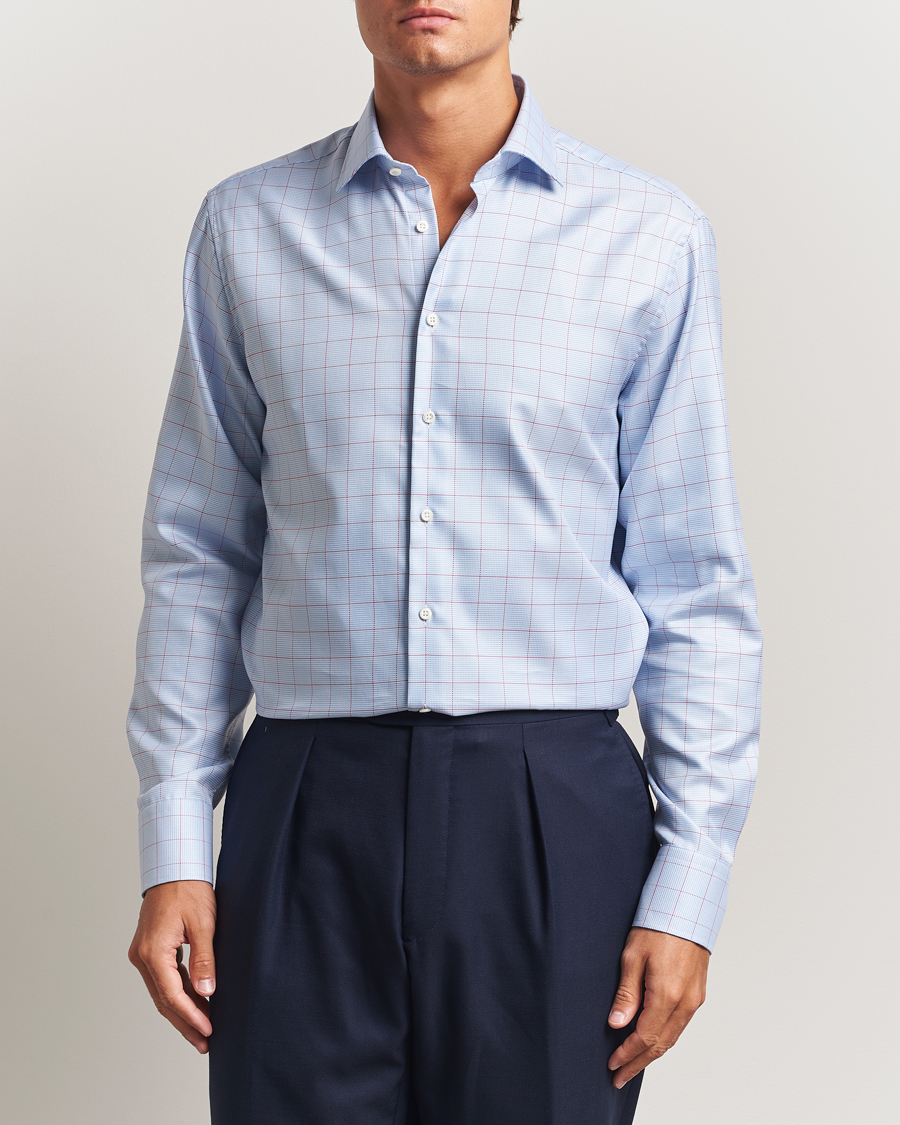 Herre | Skjorter | Stenströms | Regular Fit Overcheck Cut Away Shirt Blue