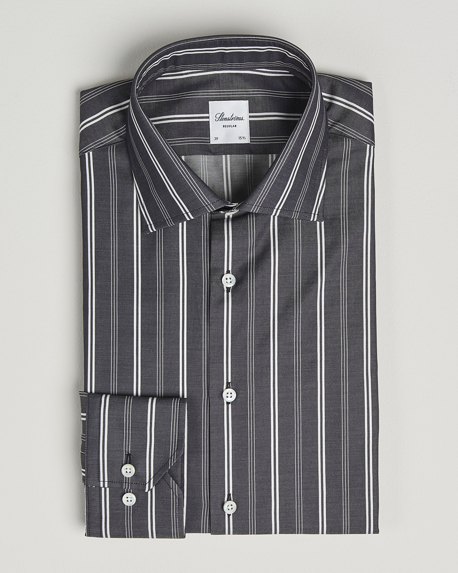 Herre | Skjorter | Stenströms | Regular Fit Mixed Stripe Twill Shirt White/Black