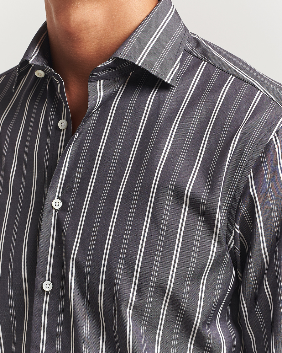 Herre | Skjorter | Stenströms | Regular Fit Mixed Stripe Twill Shirt White/Black