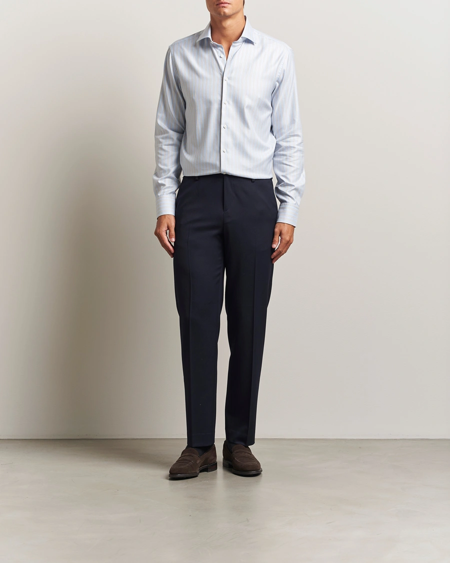 Herre | Skjorter | Stenströms | Regular Fit Twill Stripe Cut Away Shirt Blue