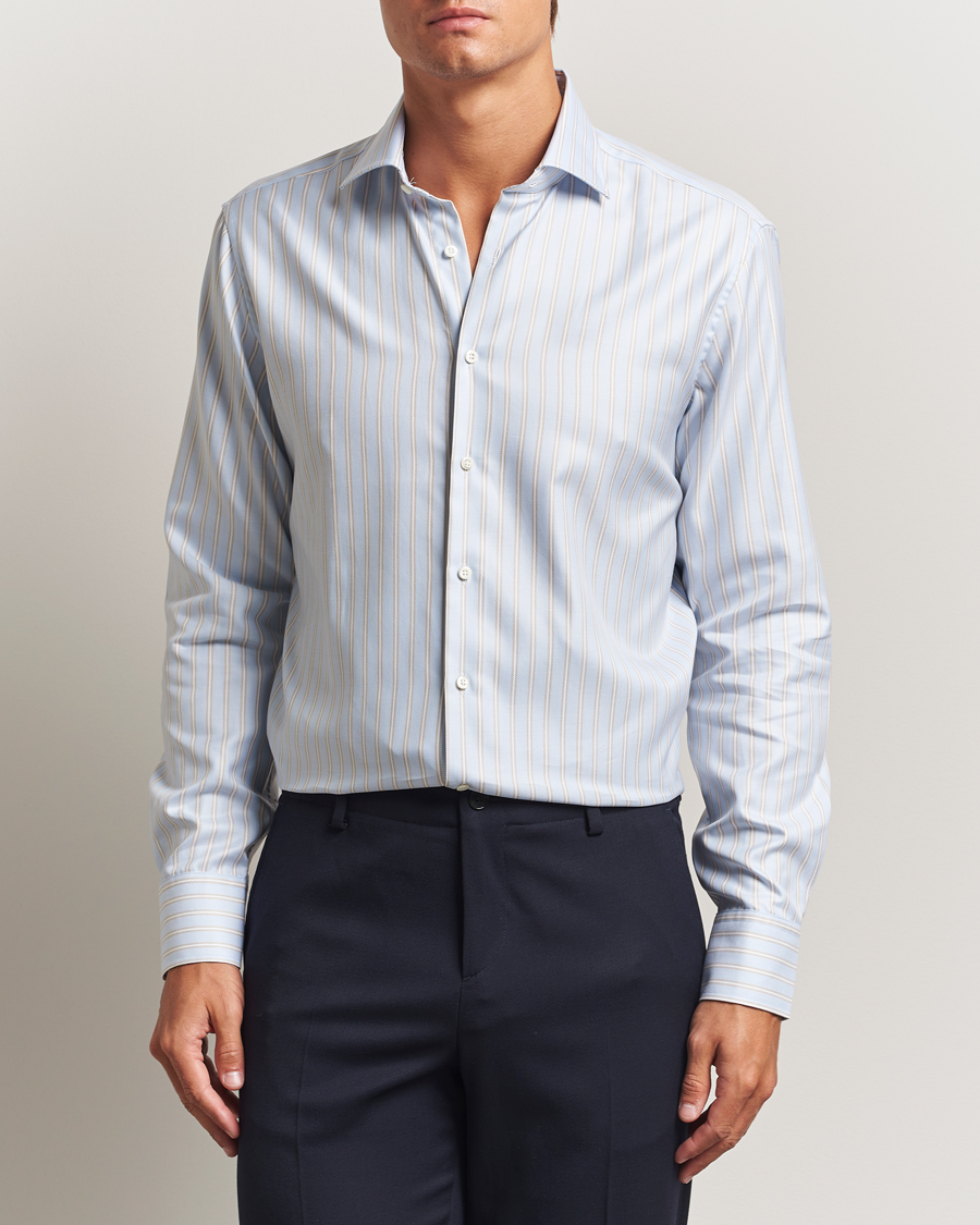 Herre | Skjorter | Stenströms | Regular Fit Twill Stripe Cut Away Shirt Blue
