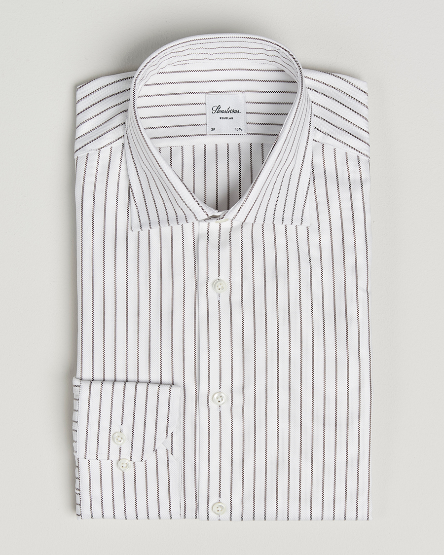 Herre | Skjorter | Stenströms | Regular Fit Oxford Stripe Cut Away Shirt White