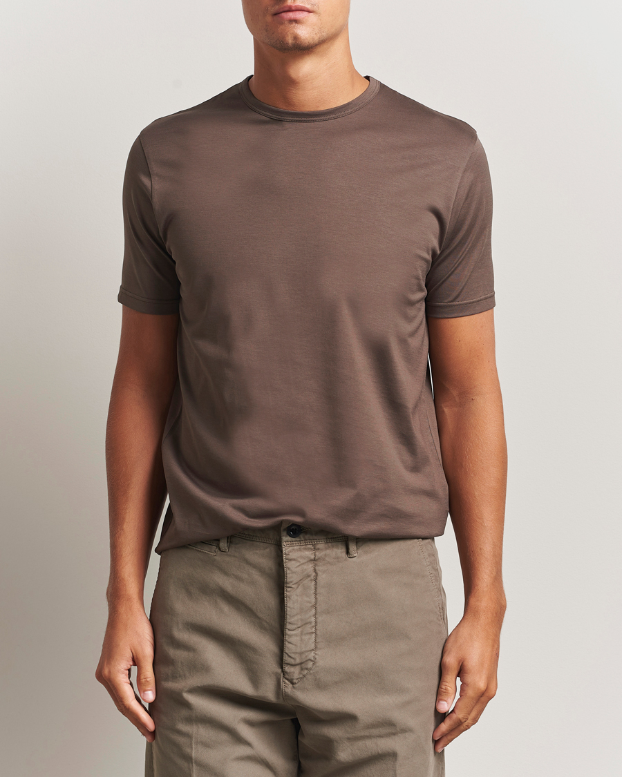Herre | T-Shirts | Sunspel | Crew Neck Q82 Cotton T-Shirt Bark