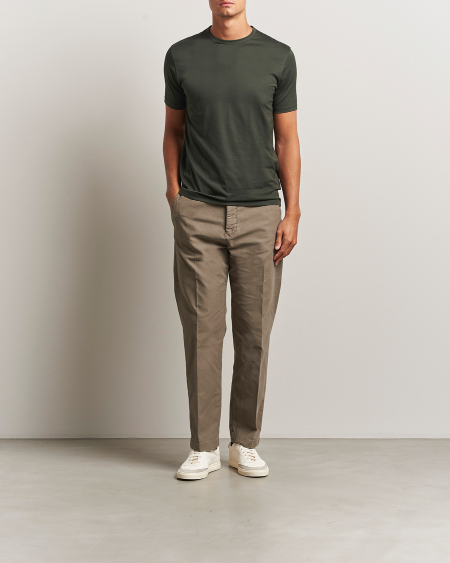 Herre | T-Shirts | Sunspel | Crew Neck Q82 Cotton T-Shirt Dark Green