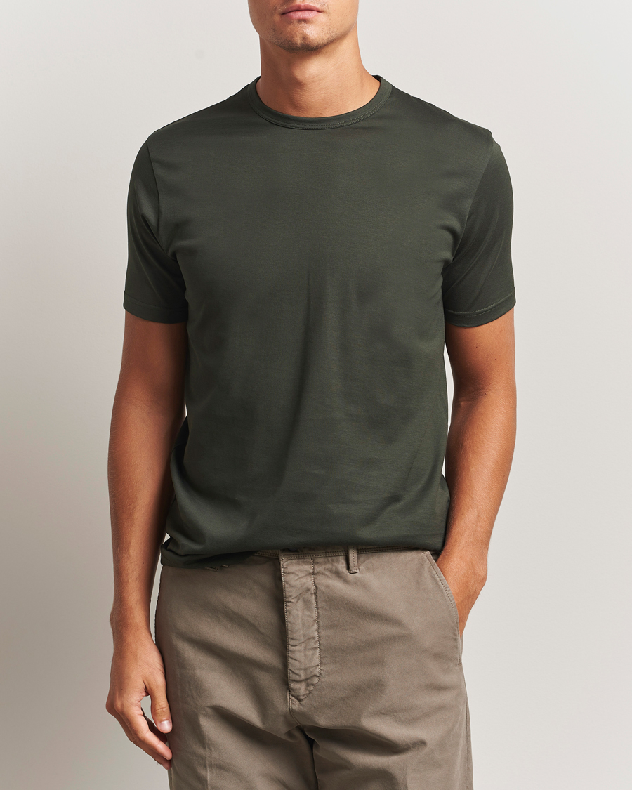 Herre | T-Shirts | Sunspel | Crew Neck Q82 Cotton T-Shirt Dark Green