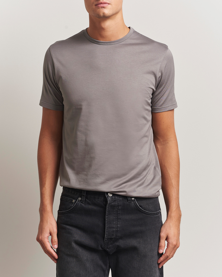 Herre | T-Shirts | Sunspel | Crew Neck Q82 Cotton T-Shirt Iron Grey