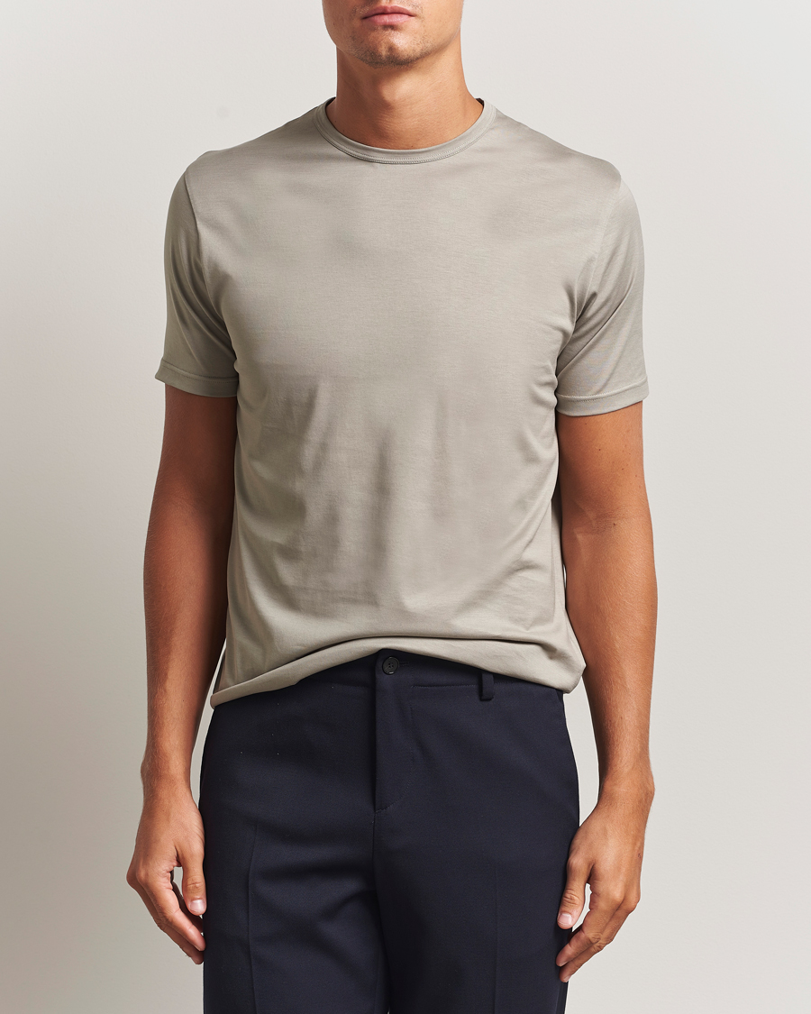 Herre | T-Shirts | Sunspel | Crew Neck Q82 Cotton T-Shirt Fog