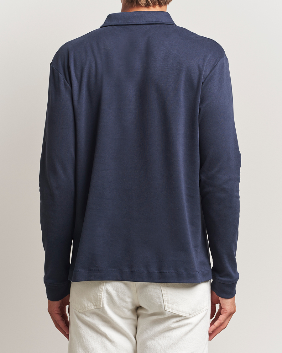 Herre | Pikéer | Sunspel | Heavy Weight Supima Cotton Long Sleeve Polo Navy