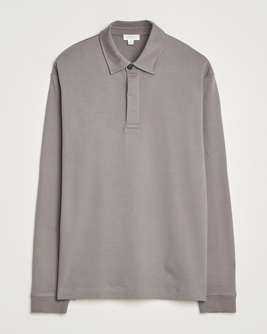 Herre | Pikéer | Sunspel | Heavy Weight Supima Cotton Long Sleeve Polo Iron Grey