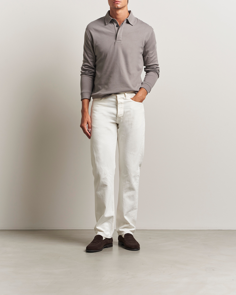 Herre | Pikéer | Sunspel | Heavy Weight Supima Cotton Long Sleeve Polo Iron Grey