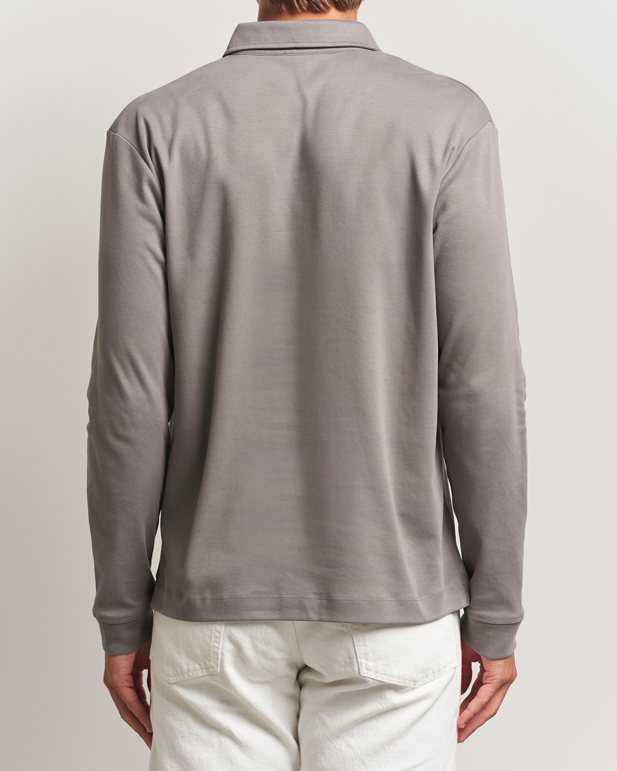 Herre | Pikéer | Sunspel | Heavy Weight Supima Cotton Long Sleeve Polo Iron Grey