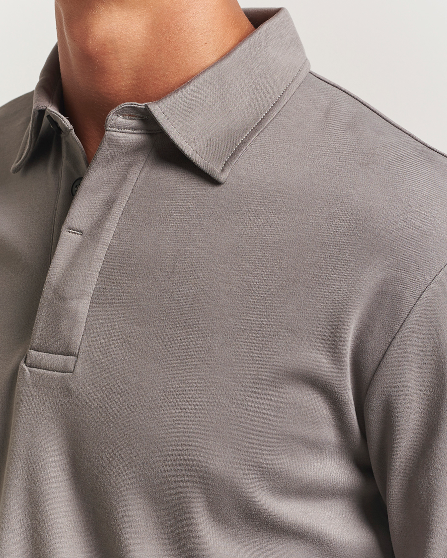 Herre | Pikéer | Sunspel | Heavy Weight Supima Cotton Long Sleeve Polo Iron Grey