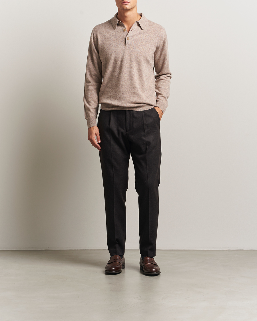 Herre | Gensere | Sunspel | Cashmere Polo Oatmeal Melange