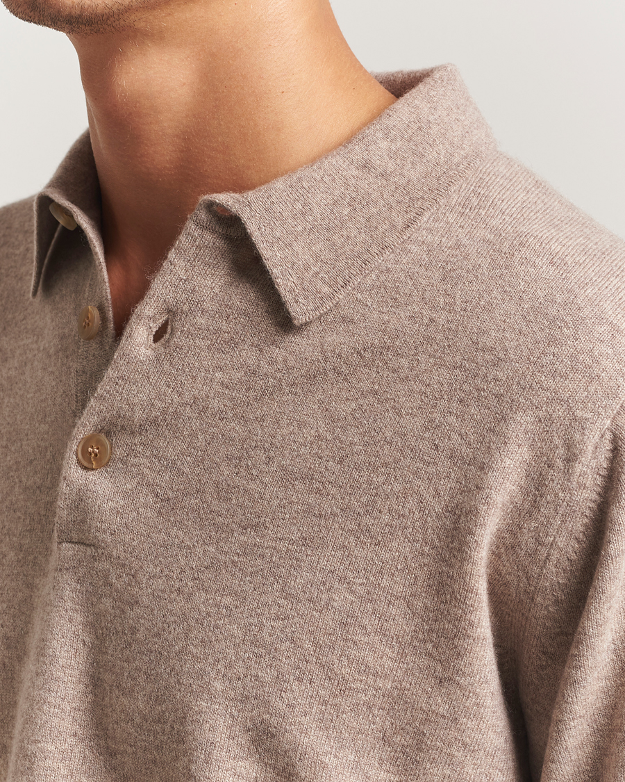 Herre | Gensere | Sunspel | Cashmere Polo Oatmeal Melange