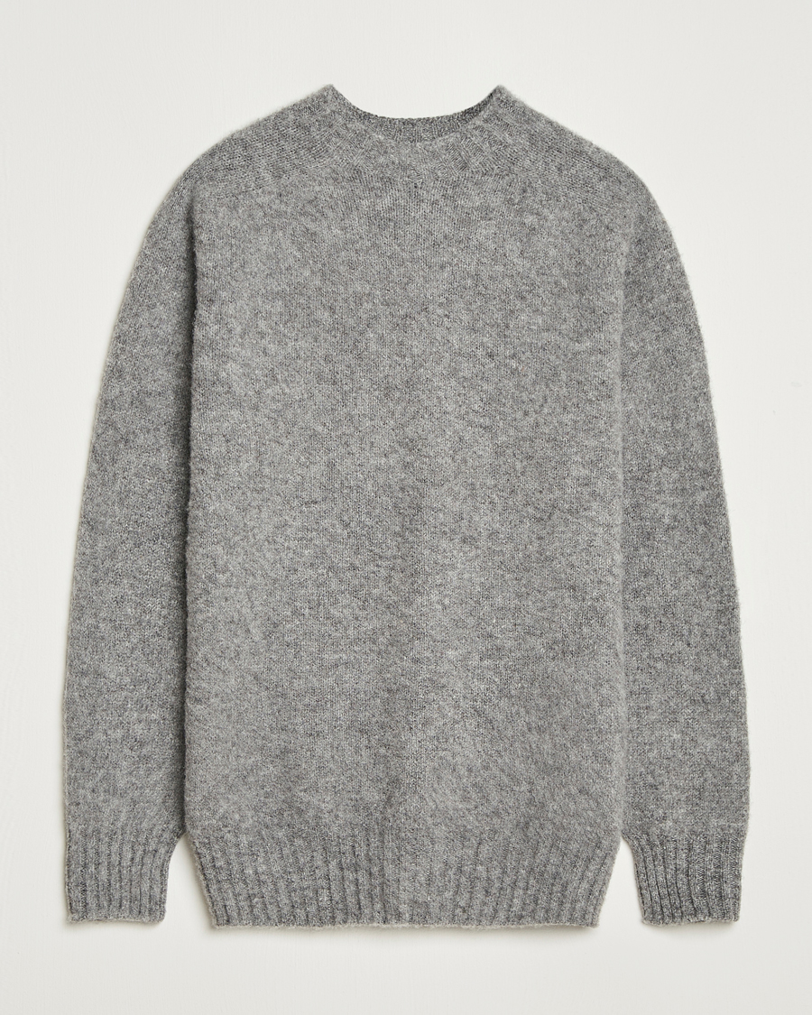 Herre | Gensere | Sunspel | Brushed Shetland Crew Neck Mid Grey Melange
