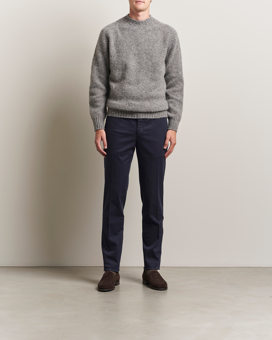 Herre | Gensere | Sunspel | Brushed Shetland Crew Neck Mid Grey Melange