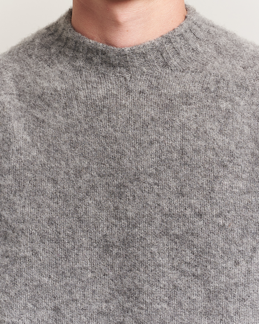 Herre | Gensere | Sunspel | Brushed Shetland Crew Neck Mid Grey Melange