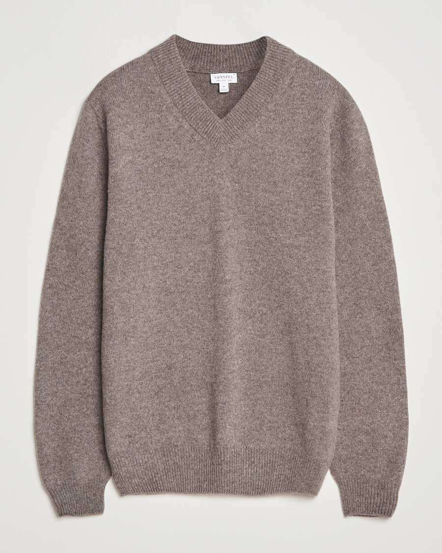 Herre | Gensere | Sunspel | Knitted Lambswool V-Neck Bark