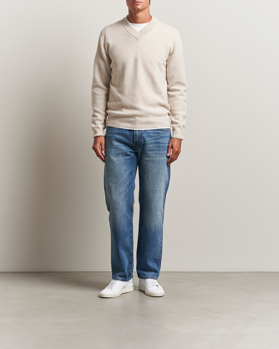 Herre | Gensere | Sunspel | Knitted Lambswool V-Neck Oatmeal Melange
