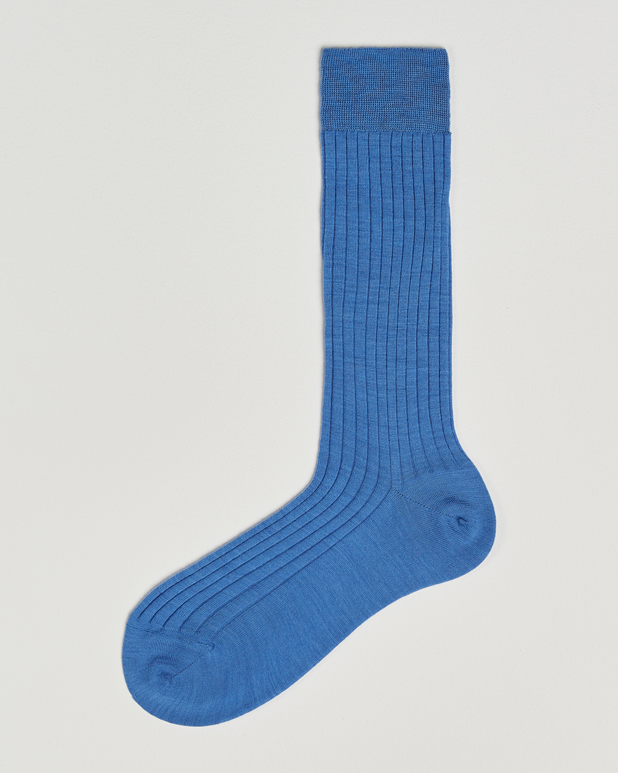 Herre | Undertøy | Bresciani | Wool/Nylon Ribbed Short Socks Light Blue