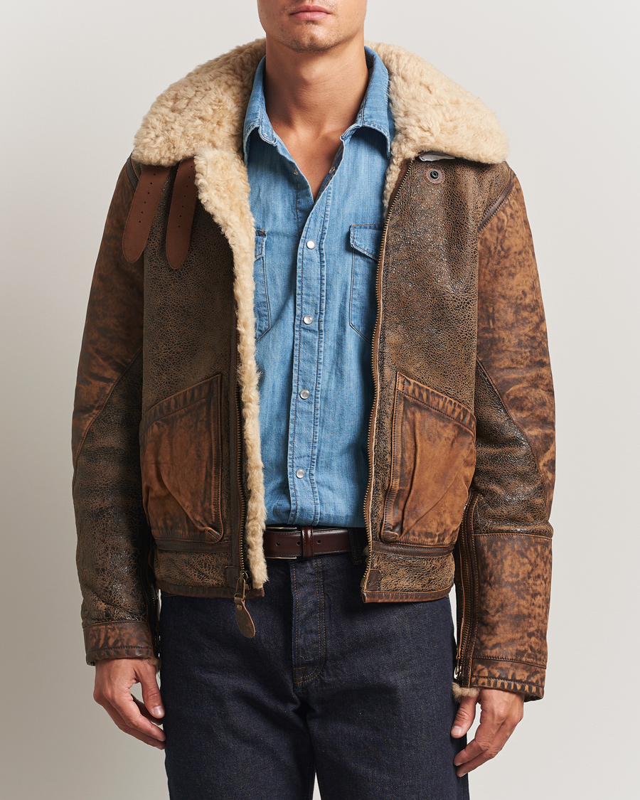 Herre | Jakker | Polo Ralph Lauren | Sherling Lined Bomber Jacket Brown Earth