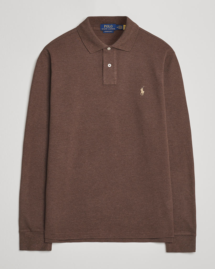 Herre | Pikéer | Polo Ralph Lauren | Custom Slim Fit Long Sleeve Polo Nutmeg Brown Heather