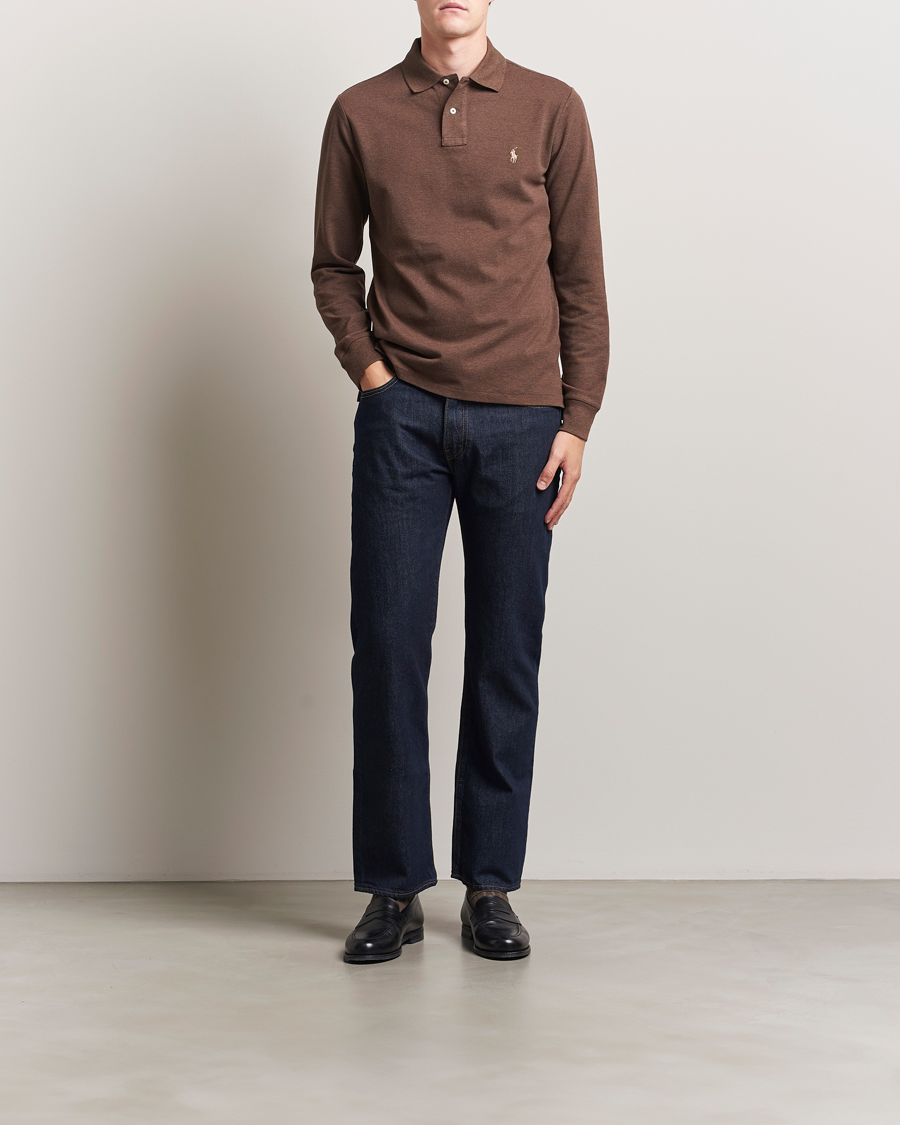 Herre | Pikéer | Polo Ralph Lauren | Custom Slim Fit Long Sleeve Polo Nutmeg Brown Heather