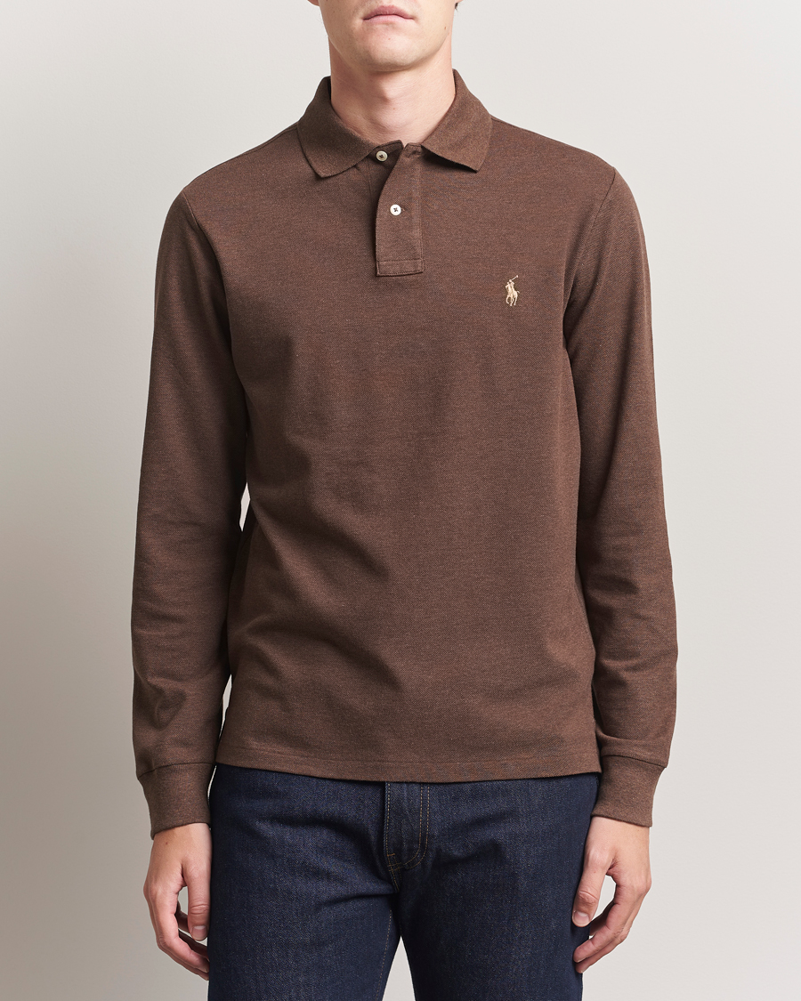Herre | Pikéer | Polo Ralph Lauren | Custom Slim Fit Long Sleeve Polo Nutmeg Brown Heather