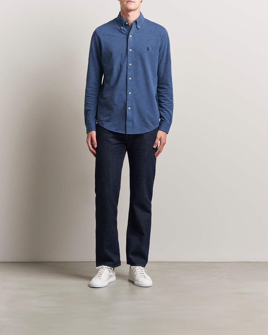 Herre | Skjorter | Polo Ralph Lauren | Featherweight Mesh Shirt Derby Blue Heather