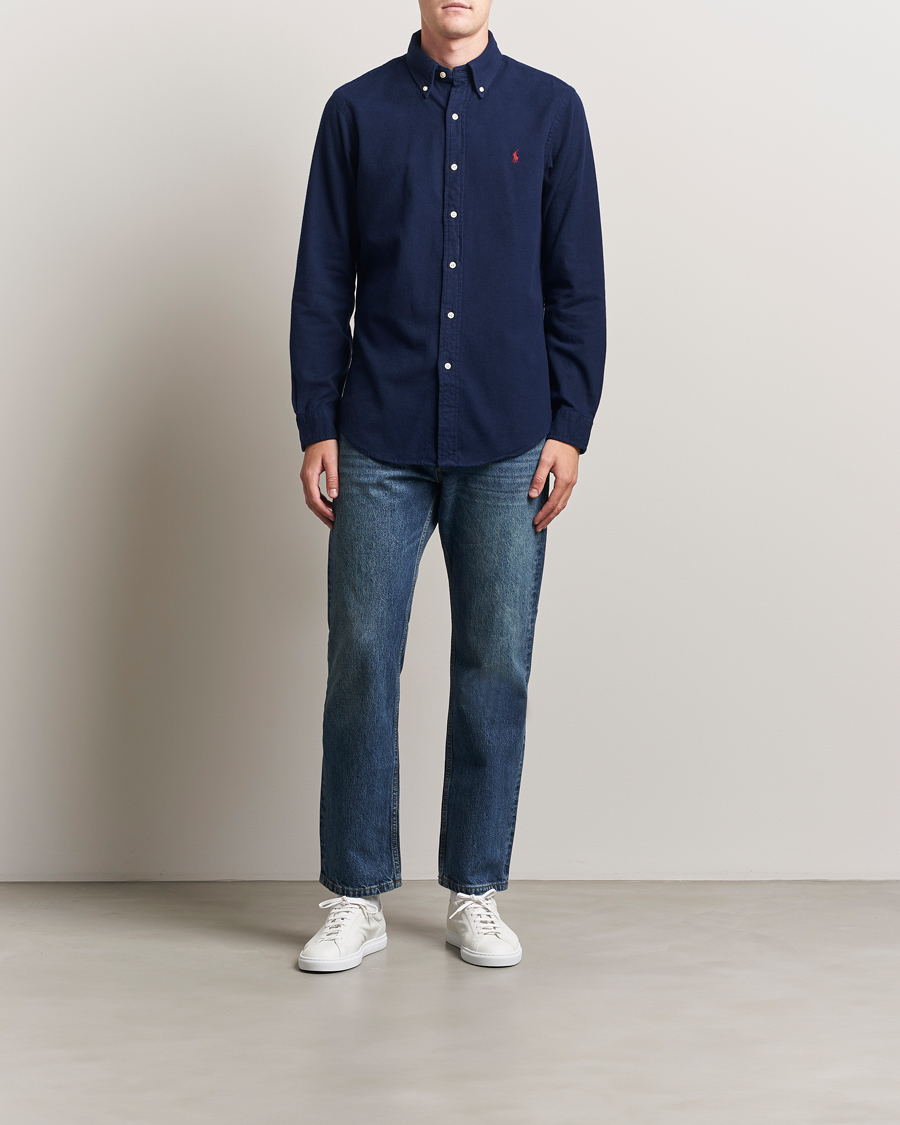 Herre | Skjorter | Polo Ralph Lauren | Custom Fit Brushed Flannel Shirt Newport Navy